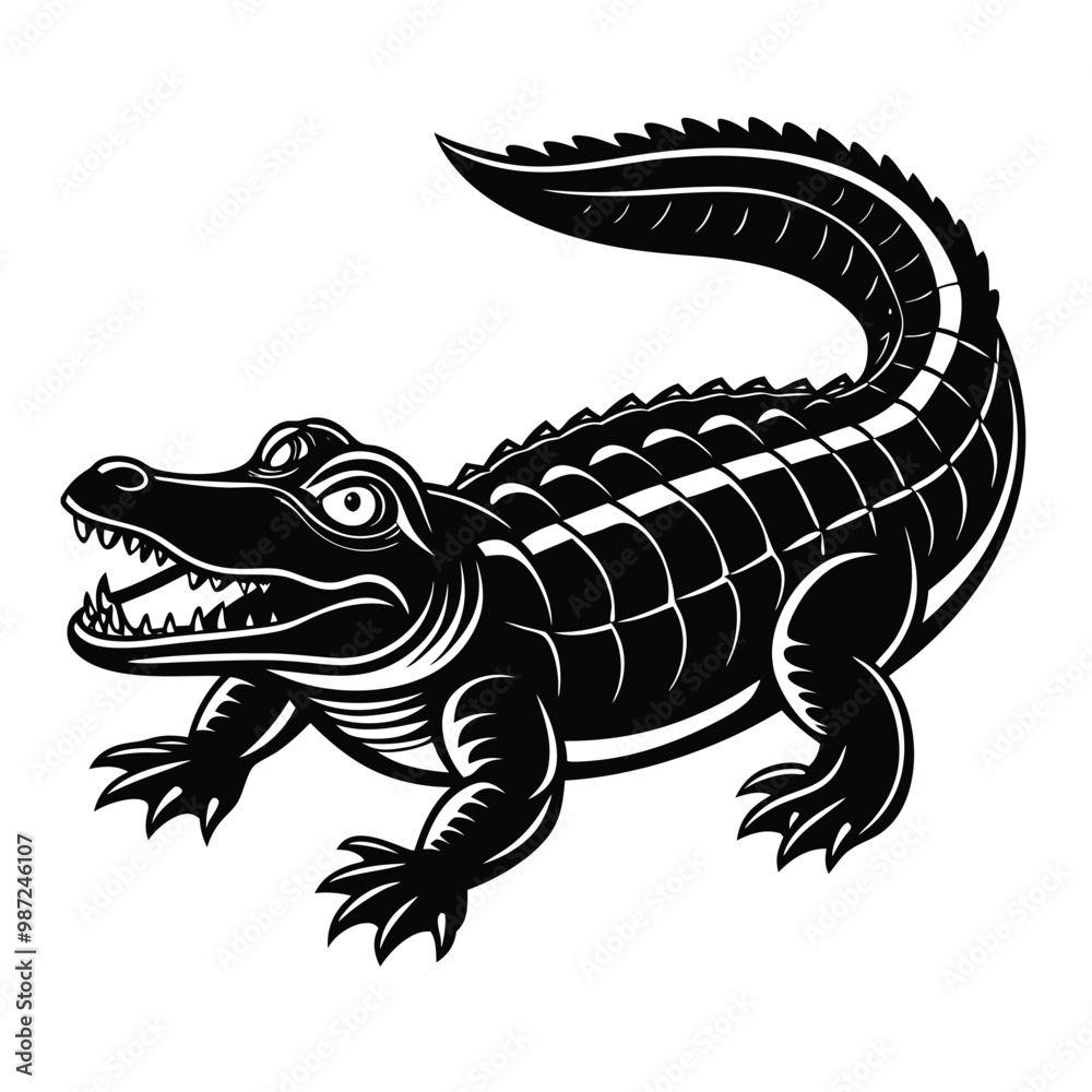 Cartoon Alligator Vector in Black and White for Fun Projects, Alligator Illustration for Animal-Themed Designs Cartoon Alligator Vector in Black and White for Fun Projects, Alligator Illustration for Animal-Themed Designs