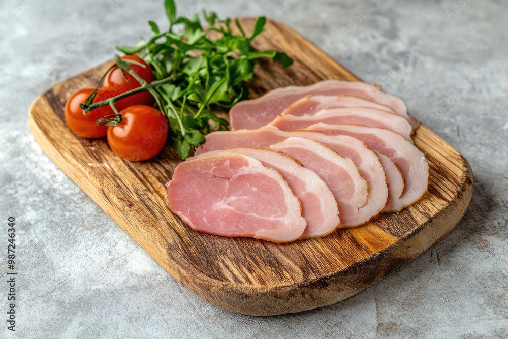 Turkey ham Campana few slices over board , ai Turkey ham Campana few slices over board , ai