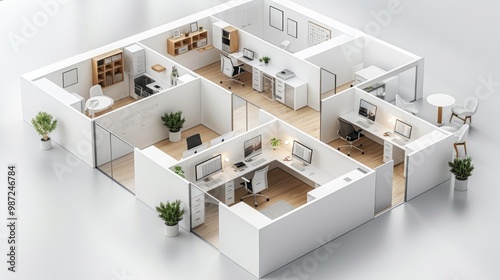 White cubicles arranged in an isometric view, set against a white background.