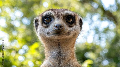 Wallpaper Mural A curious meerkat looks directly at the camera with a blurred green background. Torontodigital.ca