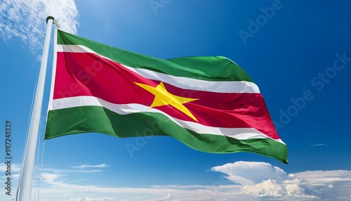 スリナムの国旗(waving national flag of Suriname.)
 photo