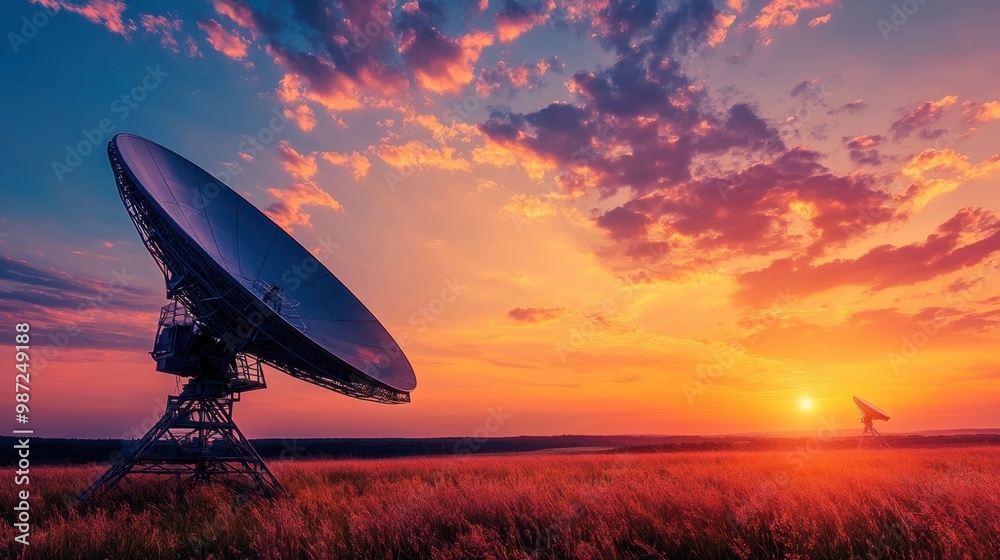 Infrastructure Dish Satellite dish and antennas in a rural area, showing the expansion of ...