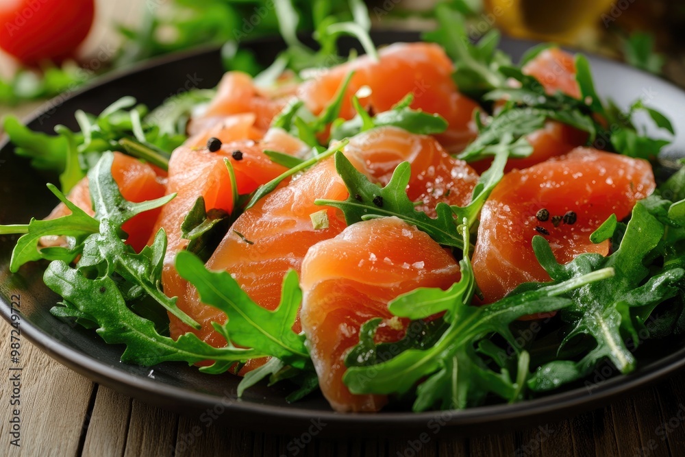 Salad with salted salmon and arugula, ai Salad with salted salmon and arugula, ai