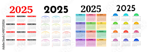 Set of calendars for 2025 isolated on a white background