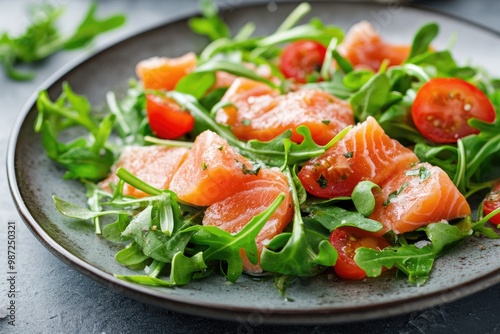 Salad with salted salmon and arugula, ai