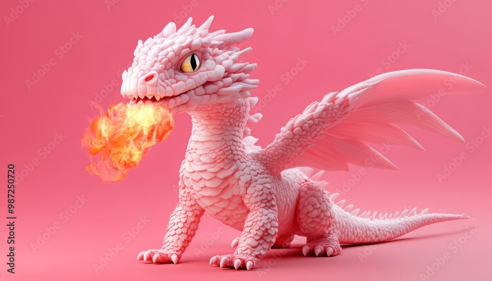 A whimsical pink dragon breathing fire, set against a vibrant pink background, perfect for fantasy and magic-themed designs. A whimsical pink dragon breathing fire, set against a vibrant pink background, perfect for fantasy and magic-themed designs.