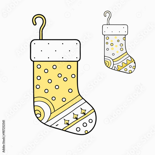 Decorative Christmas stocking in a bright style, festive mood, holiday icon, copy space