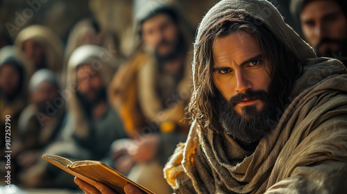 Jesus teaching in an ancient Israel Synagogue. photo