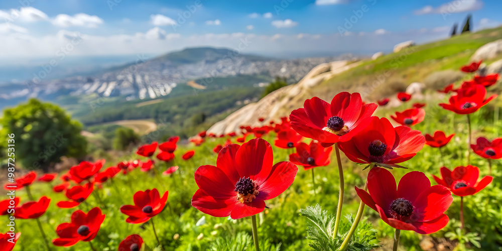 Red anemone flowers blooming on Mount Carmel in February in Israel , red, anemone, blossoms, Mount Carmel, February Red anemone flowers blooming on Mount Carmel in February in Israel , red, anemone, blossoms, Mount Carmel, February