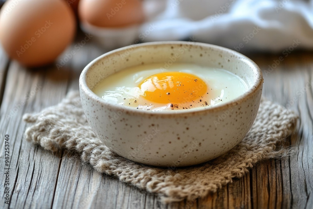 Boiled chicken egg for breakfast without eggshell in the bowl , ai Boiled chicken egg for breakfast without eggshell in the bowl , ai