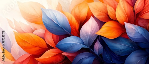 Wallpaper Mural  A tight shot of red and blue hued leaves against a white and orange backdrop Torontodigital.ca