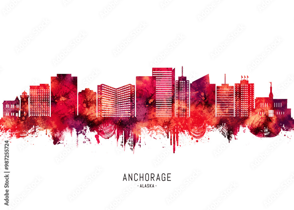 Fototapeta premium Anchorage Alaska Skyline Red