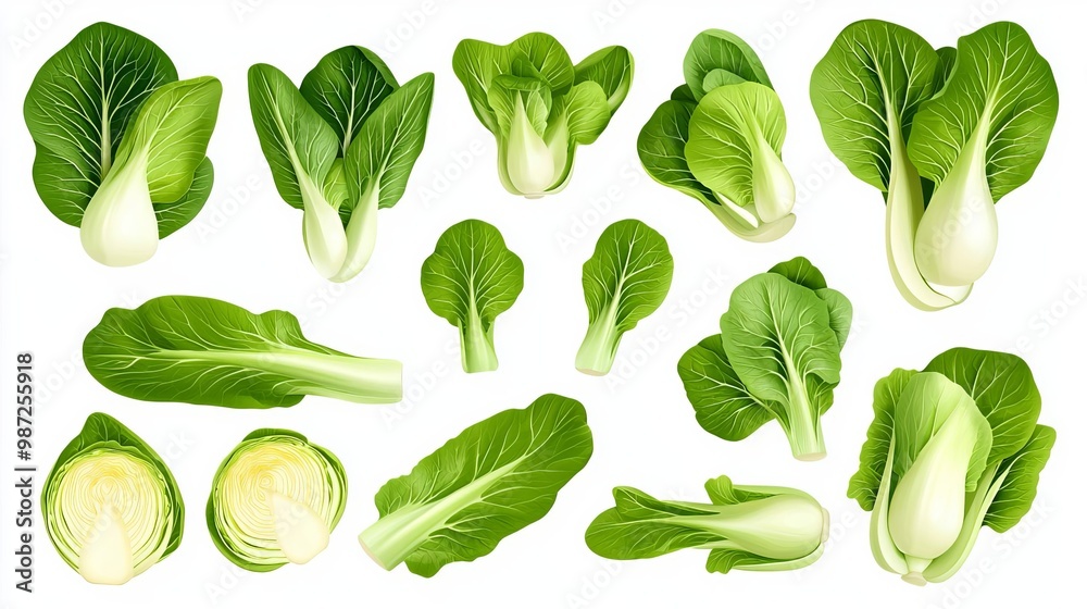 Fresh bok choy and leafy greens collection showcasing various forms, perfect for healthy recipes and culinary presentations. Fresh bok choy and leafy greens collection showcasing various forms, perfect for healthy recipes and culinary presentations.
