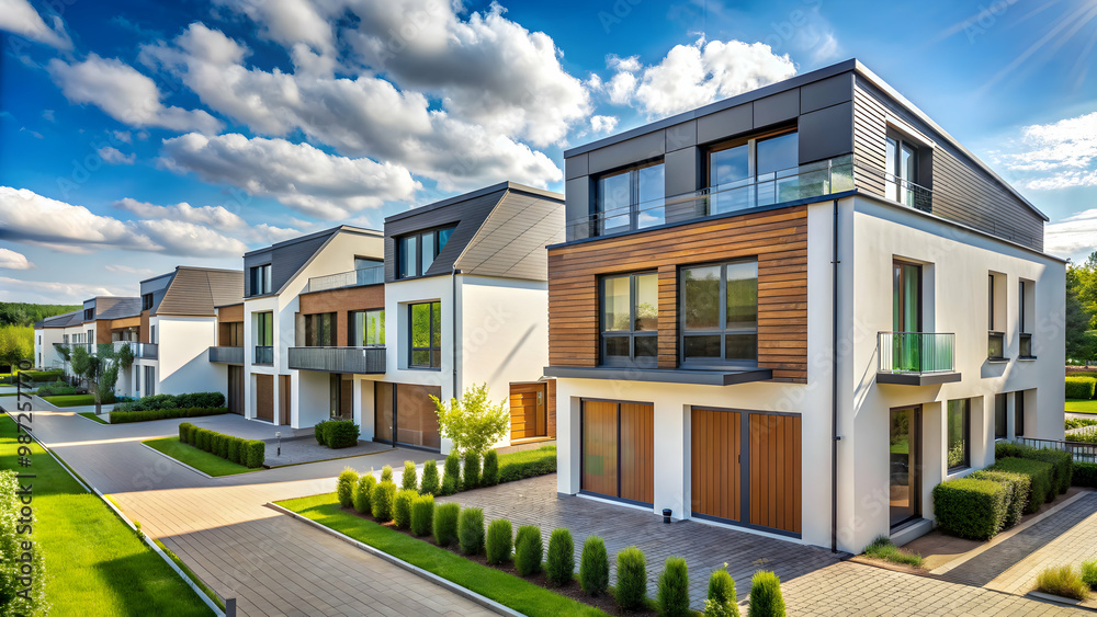 Modern Passive house development area in Germany, energy efficient, sustainable, eco-friendly Modern Passive house development area in Germany, energy efficient, sustainable, eco-friendly