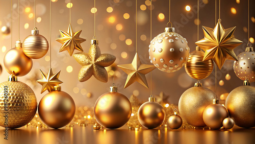 Luxurious render of golden Christmas decorations on a background, luxury,render, golden, Christmas decorations