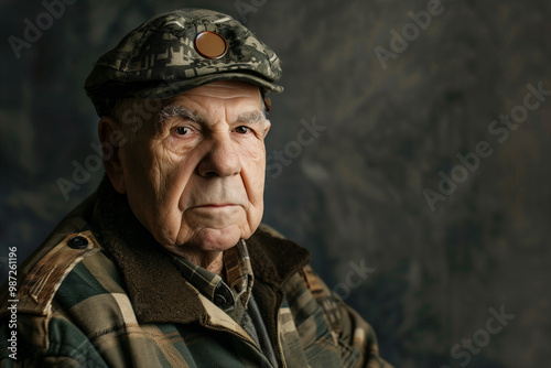 War Veteran in uniform celebrates his military career and service with honor and pride on Veterans Day tribute