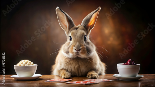 Cute rabbit fortune teller predicting future with tarot cards, rabbit, fortune teller, tarot cards, prediction