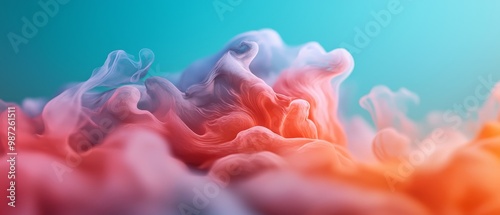  A blend of blue, pink, and orange liquids flowing down the image's center