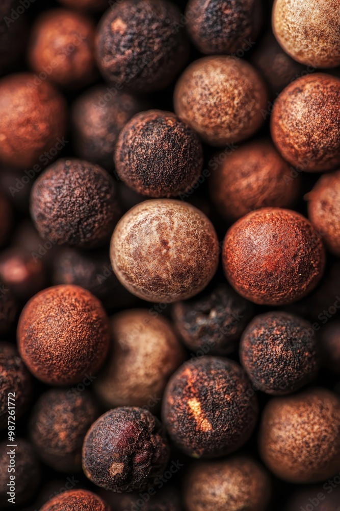Fototapeta premium A tight shot of varied balls in shades of brown and orange, displaying size differences