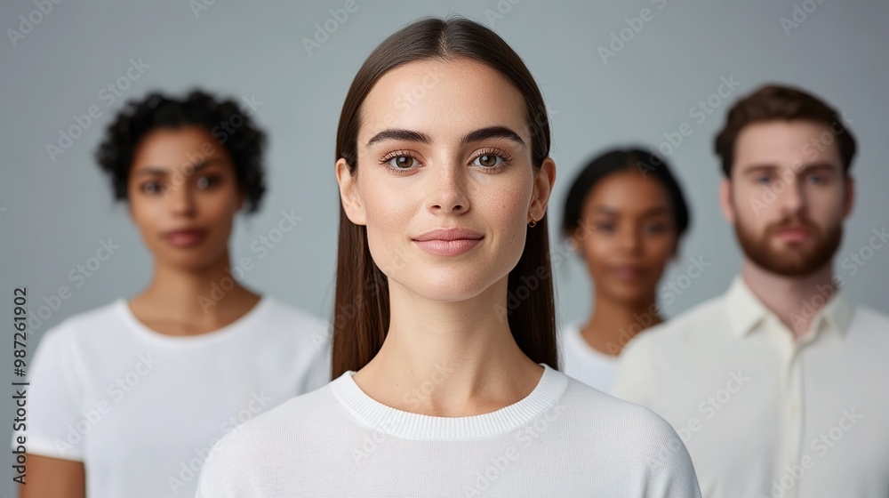 Diverse Group of People in Neutral Tones Background Diverse Group of People in Neutral Tones Background