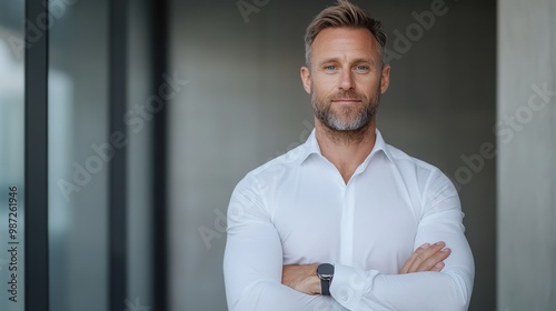 Confident businessman in modern office setting