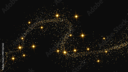 Gold glittering confetti wave and stardust