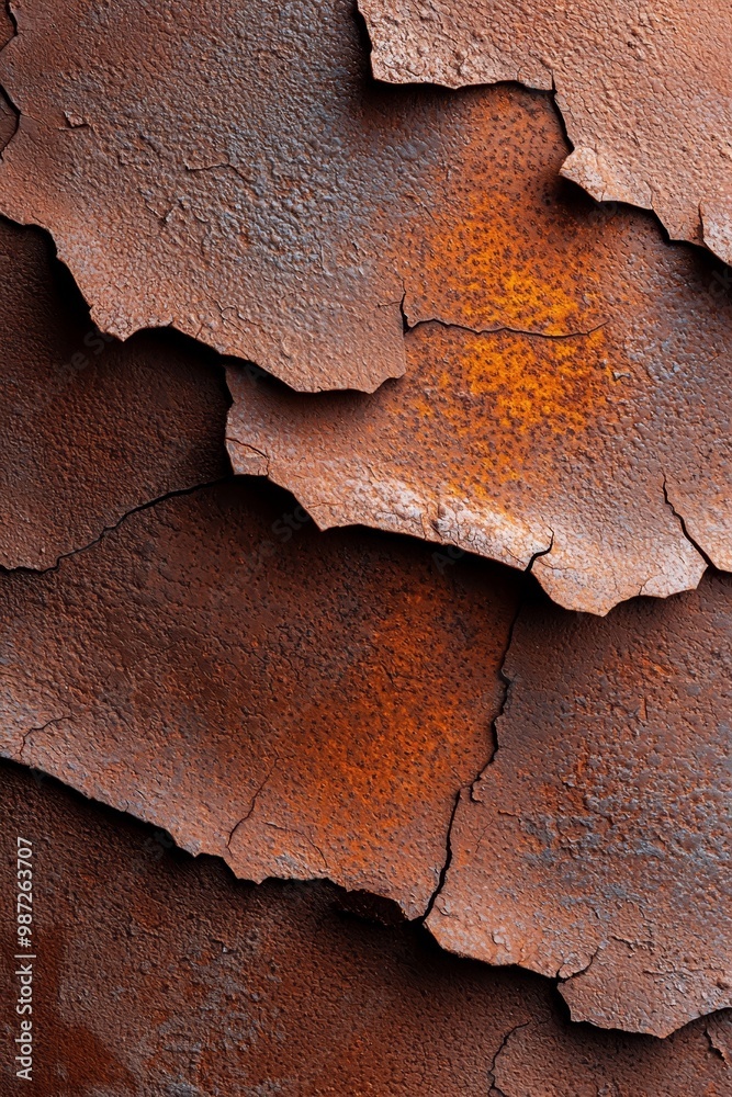 A tight shot of weathered metal, revealing rusted patches where flakes of chipped paint disintegrate from its surface A tight shot of weathered metal, revealing rusted patches where flakes of chipped paint disintegrate from its surface