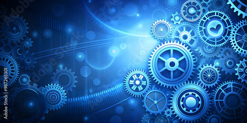 Blue abstract gear and technology background , technology, gears, abstract, futuristic, innovation, engineering