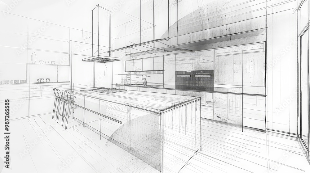 sketch of modern kitchen