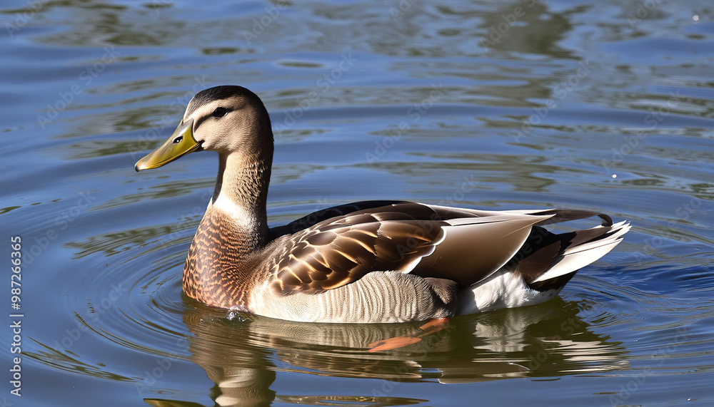 Duck with Reflections Swimming in a Pond Duck with Reflections Swimming in a Pond