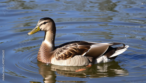 Duck with Reflections Swimming in a Pond