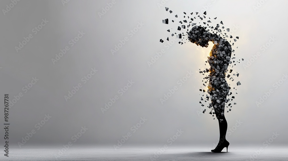 Obraz premium Fragmented Silhouette Revealing Inner Light