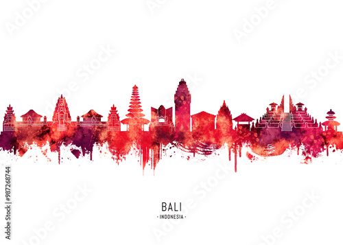 Obraz na płótnie Bali Indonesia Skyline Red w salonie