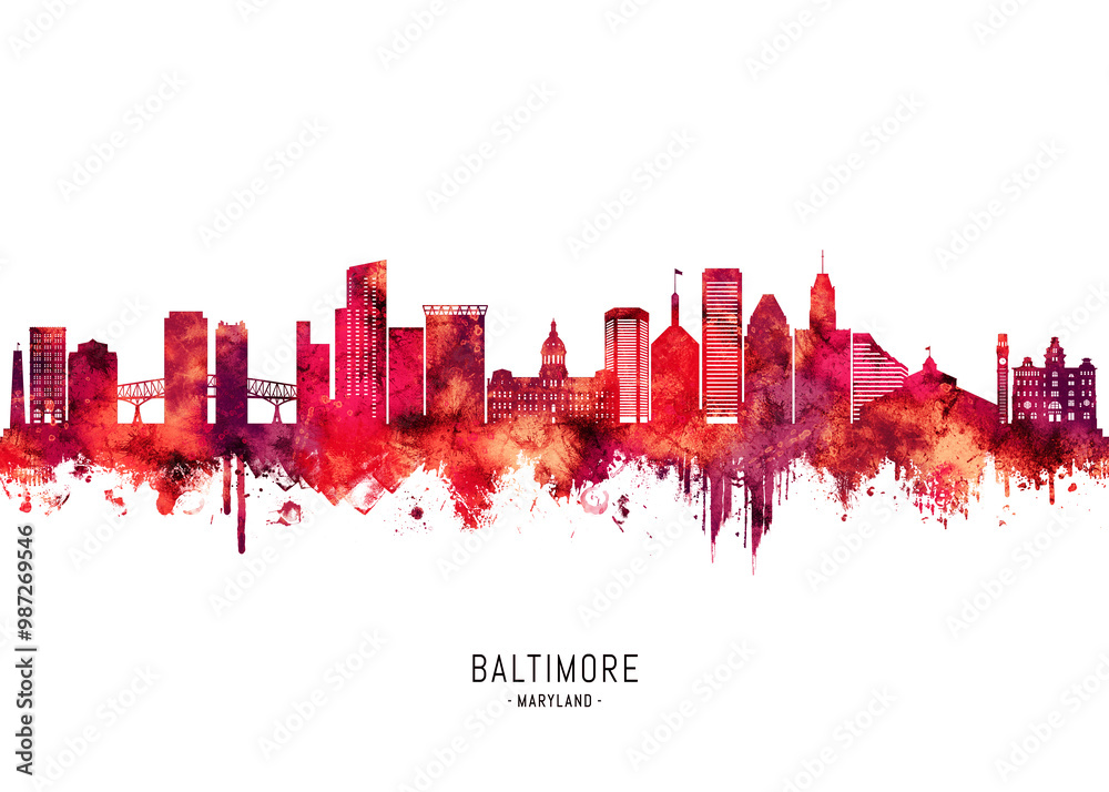 Baltimore Maryland skyline Red