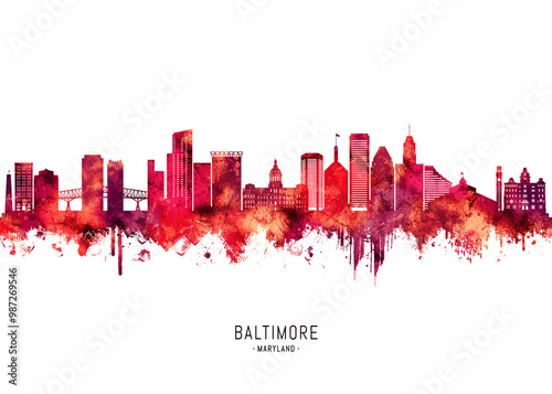 Obraz na płótnie Baltimore Maryland skyline Red w salonie