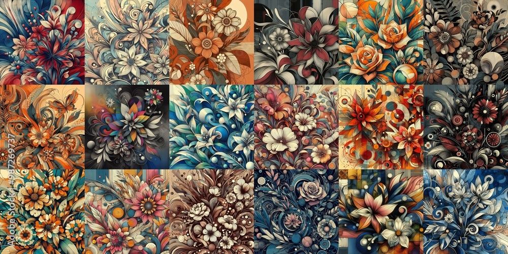 Postmodern art flowers drawing. AI generated illustration Postmodern art flowers drawing. AI generated illustration