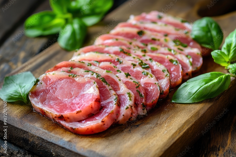 Sliced Pork Tongue snack appetizer served basil , ai Sliced Pork Tongue snack appetizer served basil , ai