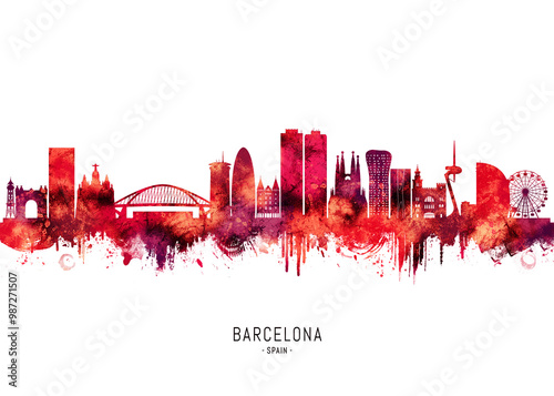 Photography Barcelona Spain Skyline Red