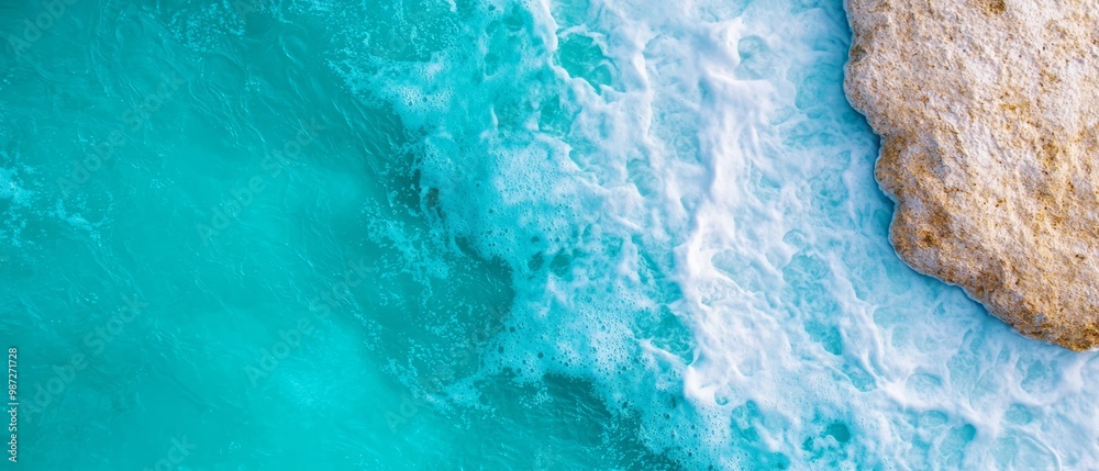 A bird's-eye perspective of a water body with a rock in the foreground and another water body in the background A bird's-eye perspective of a water body with a rock in the foreground and another water body in the background