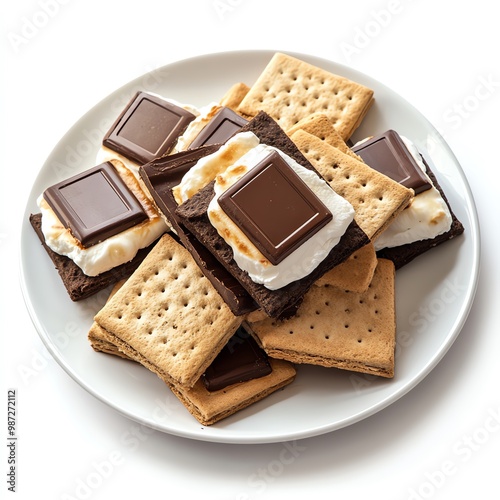 A plate of smores surrounded by Black Friday sale signs, warm and inviting, isolated on white background