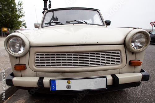 Classic Trabant Car Parked in Berlin, Germany on a Cloudy Day