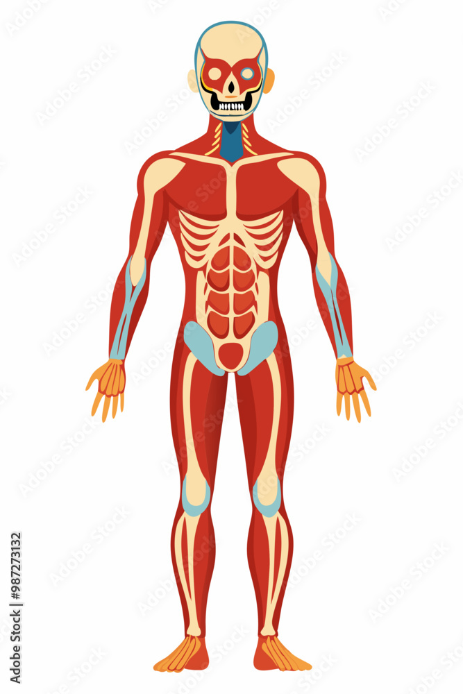Vector illustration of woman. Cartoon realistic people illustartion. Flat young woman. Front view girl. Anatomy of female muscular system. stock illustration Vector illustration of woman. Cartoon realistic people illustartion. Flat young woman. Front view girl. Anatomy of female muscular system. stock illustration
