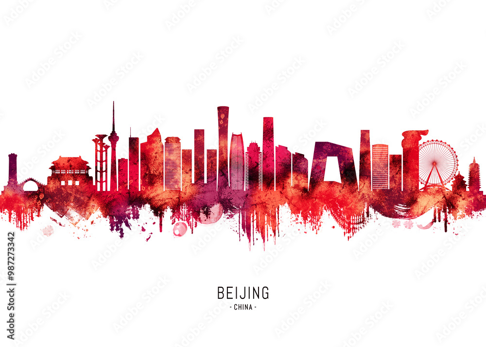 Beijing China Skyline Red