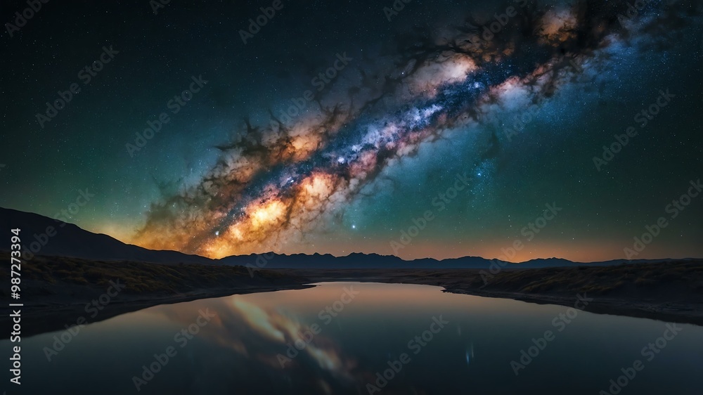 Fototapeta premium milky way over minimalist studio apartment aesthetic background