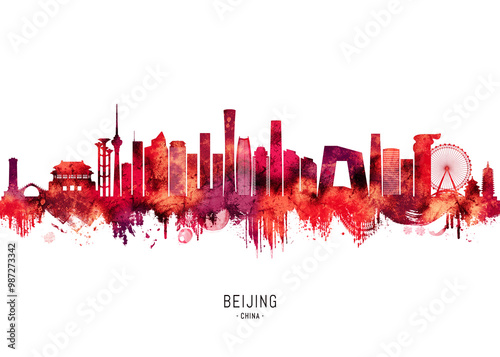 Obraz na płótnie Beijing China Skyline Red w salonie