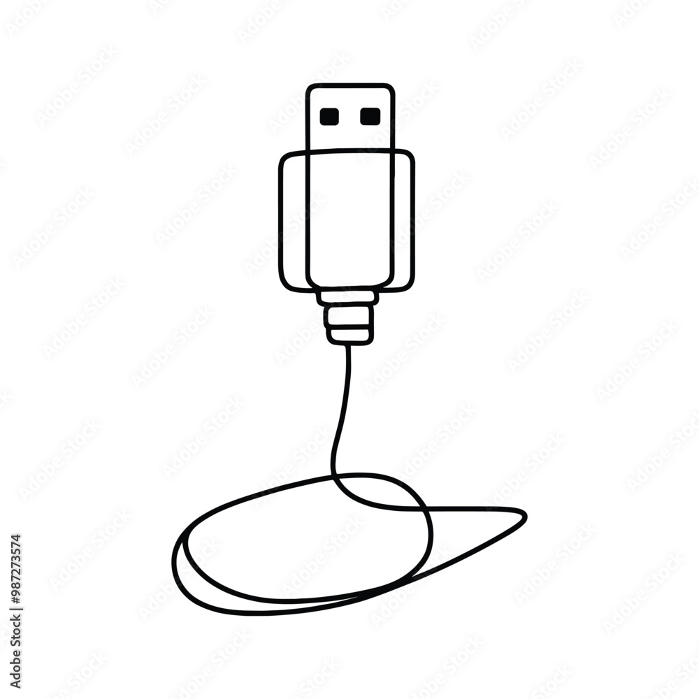Minimalistic vector illustration of a usb cable on white background