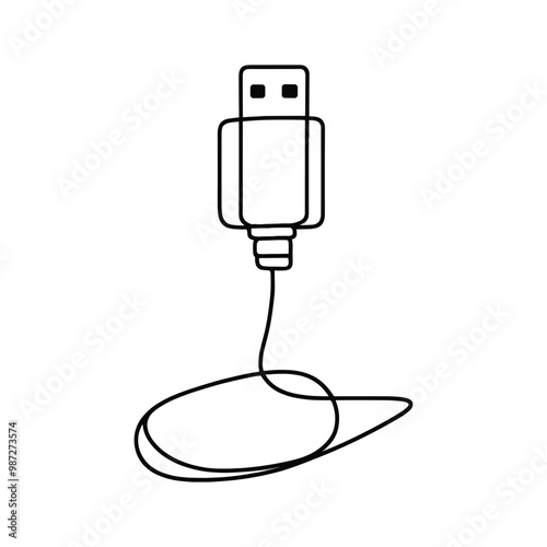 Minimalistic vector illustration of a usb cable on white background