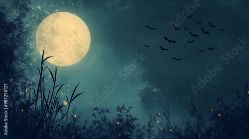 A moonlit border with stars and subtle broomstick strokes, beautiful flyers, elegant border with a Halloween theme