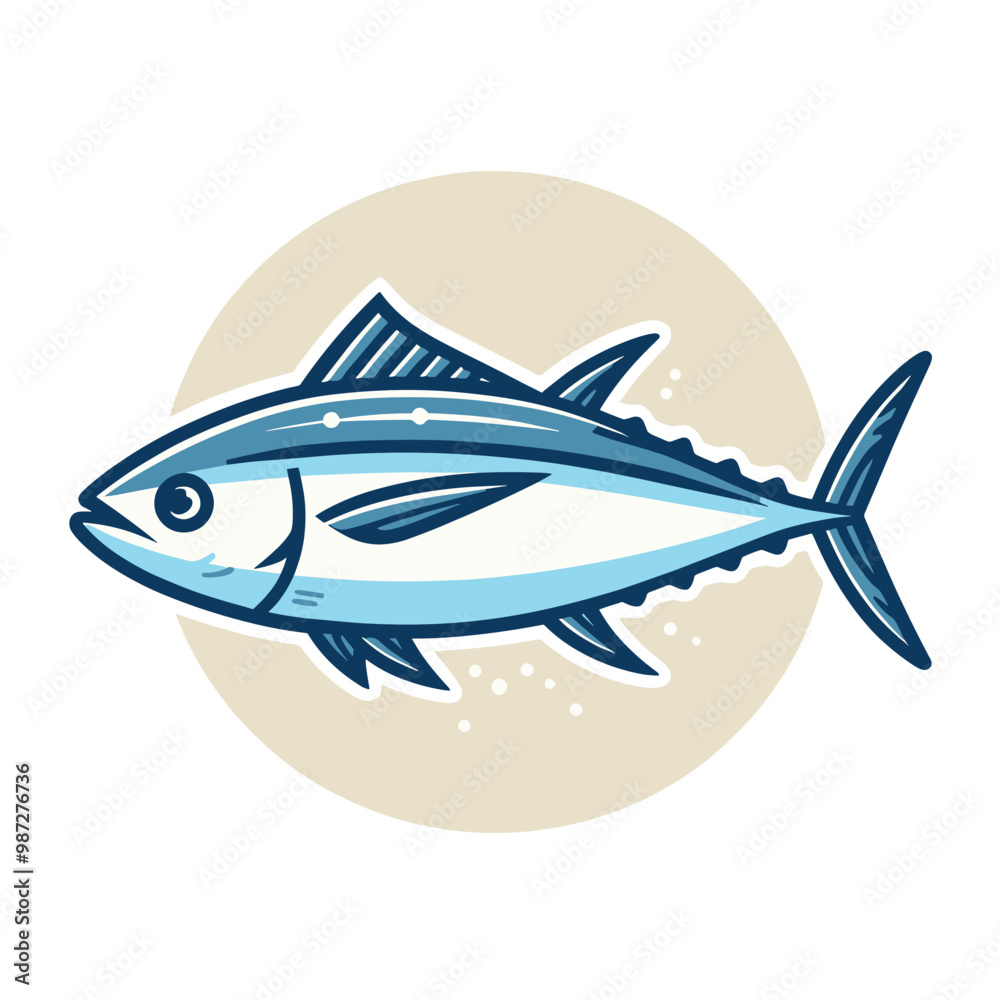 Vibrant cartoon tuna fish illustration with simplistic background Vibrant cartoon tuna fish illustration with simplistic background