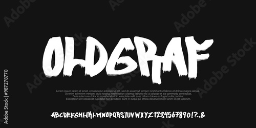 Old school Alphabet Original Graffiti Font, Hip Hop style , Uppercase and Number with black background. Vector illustration 